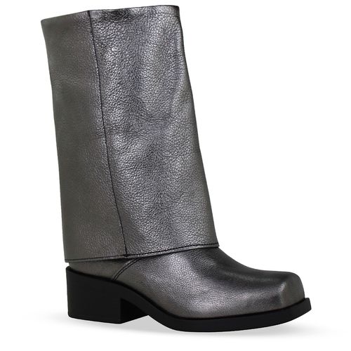 Bota Cano Baixo Couro Metalizado Roma Pewter