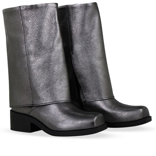 Bota Cano Baixo Couro Metalizado Roma Pewter