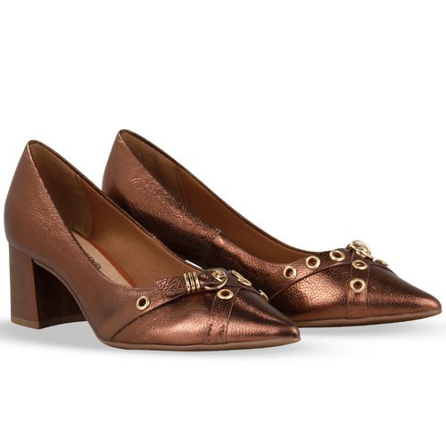 Sapato Scarpin Couro Metalizado Roma Bronze