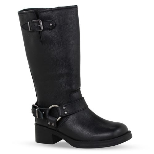 Bota Biker Cano Longo Couro Burnish Preto