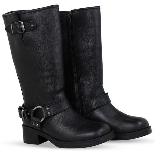 Bota Biker Cano Longo Couro Burnish Preto