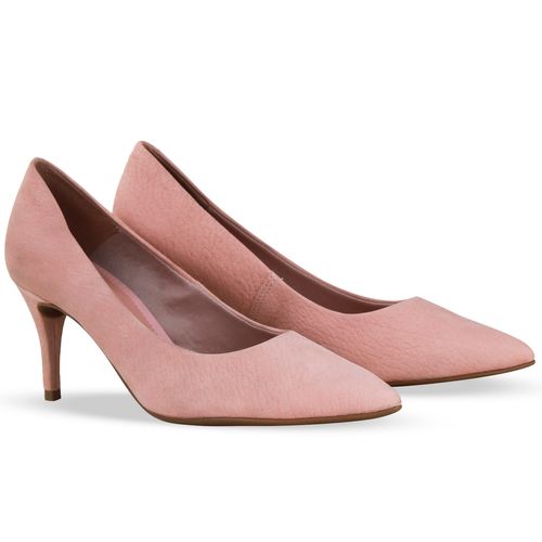 Sapato Scarpin Couro Nobuck Rosa Pastel