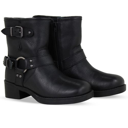 Bota Biker Cano Baixo Couro Burnish Preto