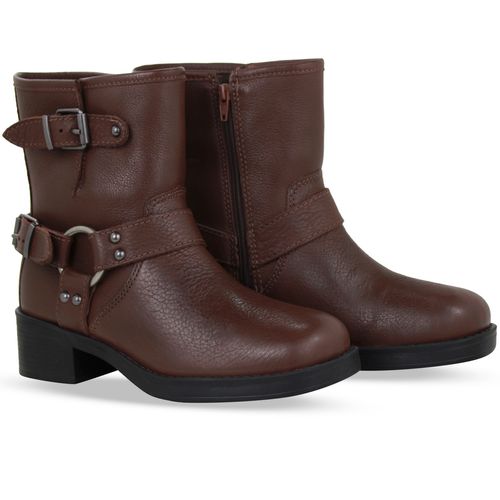 Bota Biker Cano Baixo Couro Burnish Wood