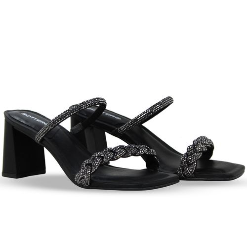 Tamanco Strass Hematite Preto