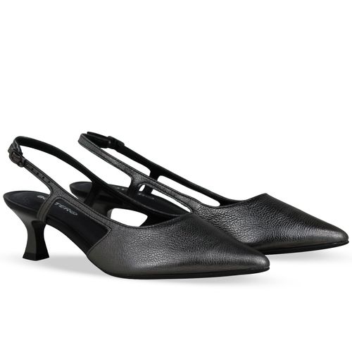 Sapato Scarpin Couro Metalizado Roma Pewter