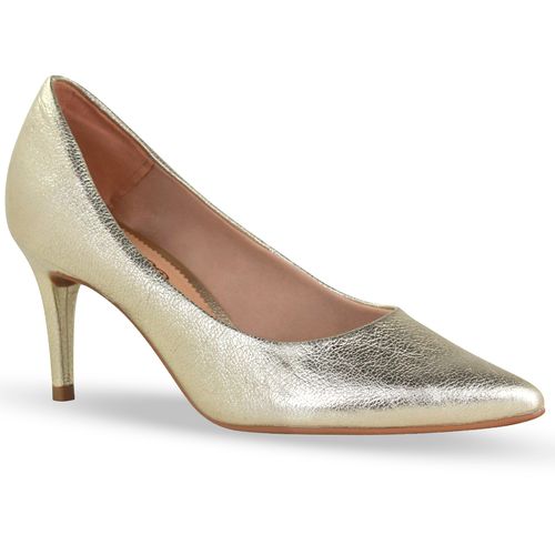 Sapato Scarpin Couro Metalizado Roma Dourado
