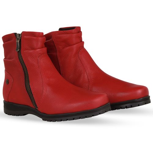 Bota Cano Baixo Couro Burnish Rouge
