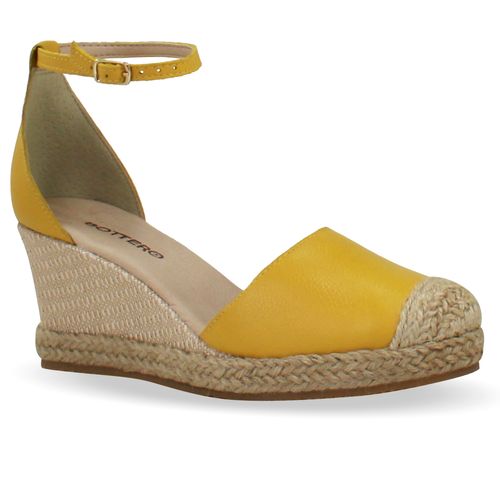 Sandália Anabela Couro Napa Amarelo Solar