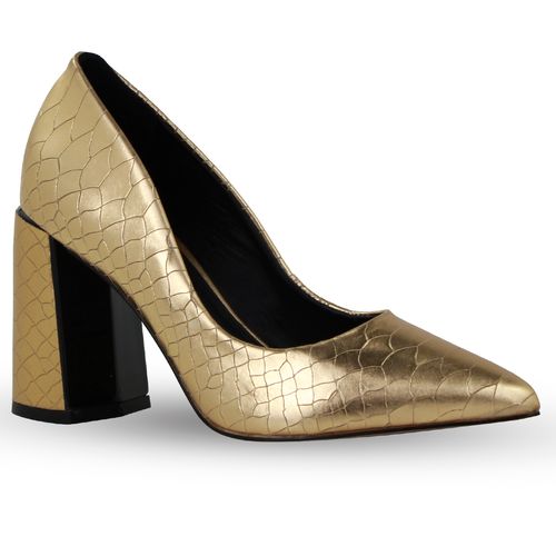 Sapato Scarpin Couro Ouro