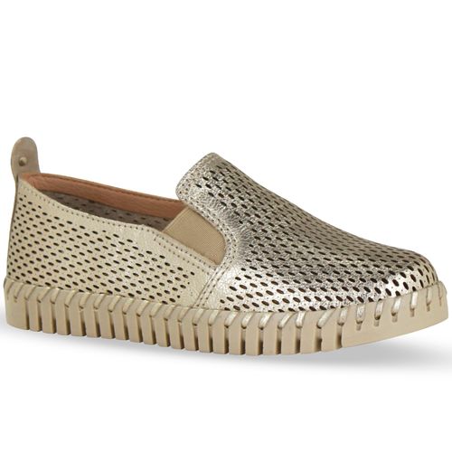 Sapato Twister Couro Metalizado Roma Dourado