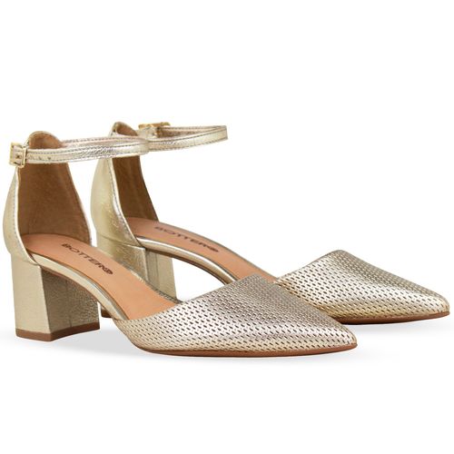 Sapato Couro Veneza Metal Dourado