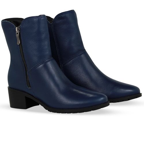 Bota Cano Baixo Couro Burnish Marinho