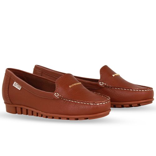 Sapato Mocassim Couro Burnish Conhaque