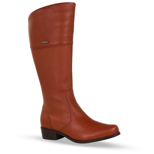 Bota Cano Longo Couro Burnish Conhaque