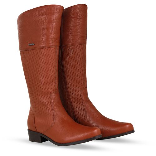 Bota Cano Longo Couro Burnish Conhaque