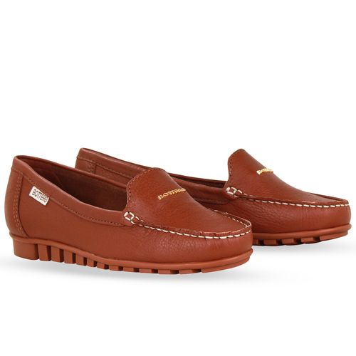 Sapato Mocassim Couro Burnish Conhaque