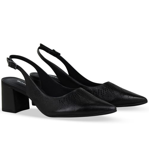 Sapato Scarpin Couro Metalizado Roma Preto