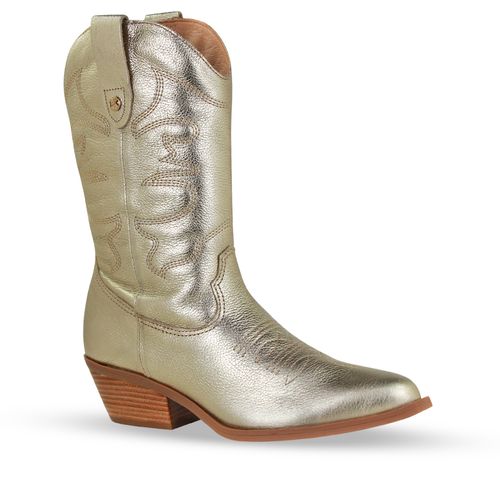 Bota Western Couro Metalizado Roma Dourado
