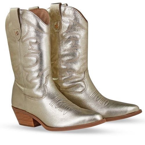 Bota Western Couro Metalizado Roma Dourado