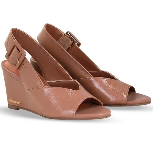 Sandália Anabela Couro Atenas Mocha Mousse