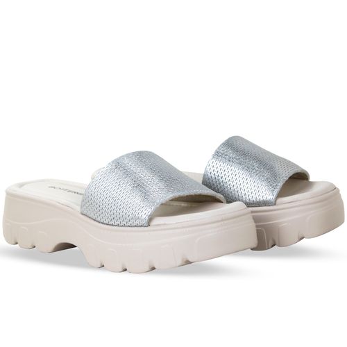 Tamanco Couro Veneza Metal Prata