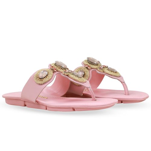 Sandália Rasteira Couro Summer Burnish Rosa Pastel