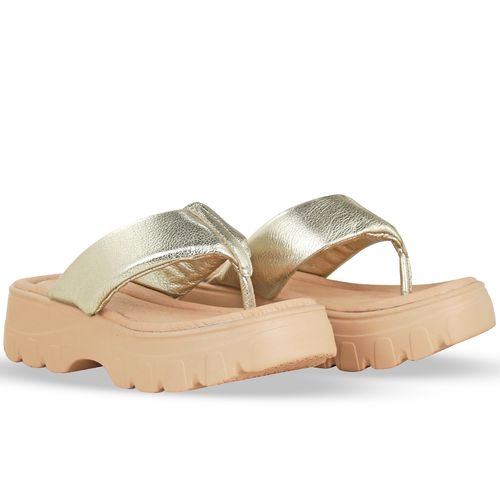 Sandália Couro Metalizado Roma Dourado