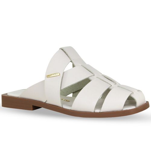 Sandália Rasteira Couro Atanado Off White