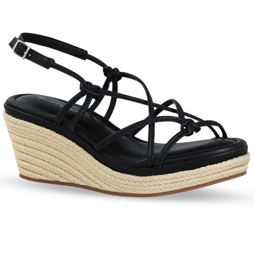 Sandália Anabela Couro Atanado Napoli Preto