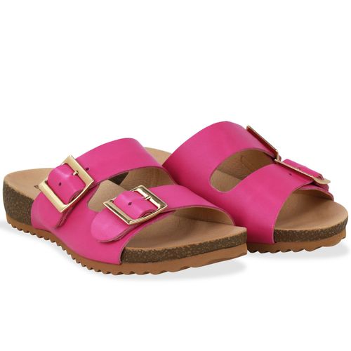 Sandália Rasteira Couro Atanado Napoli Hot Pink