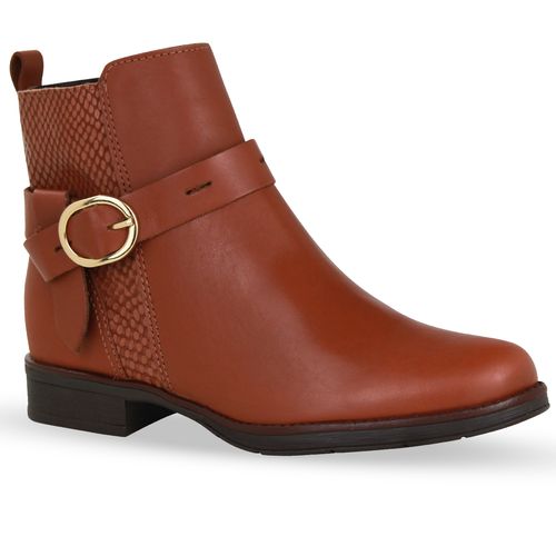 Bota Cano Baixo Couro Atanado Napoli Conhaque