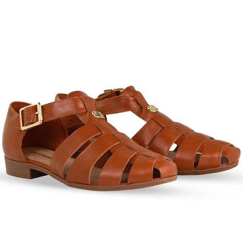 Sandália Rasteira Couro Atenas Caramelo