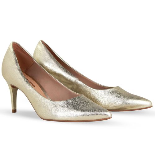 Sapato Scarpin Couro Metalizado Roma Dourado