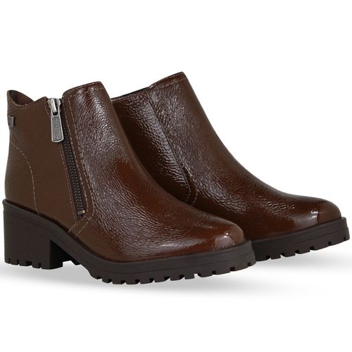 Bota Coturno Couro Verniz Show Capuccino