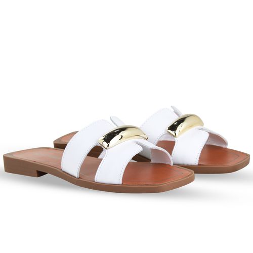 Sandália Rasteira Couro Atanado Napoli Branco