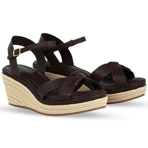 Sandália Anabela Couro Atanado Napoli Marrom