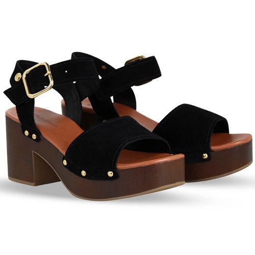 Sandália Plataforma Couro Camurça Preto