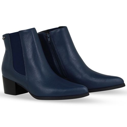 Bota Cano Baixo Couro Burnish Marinho