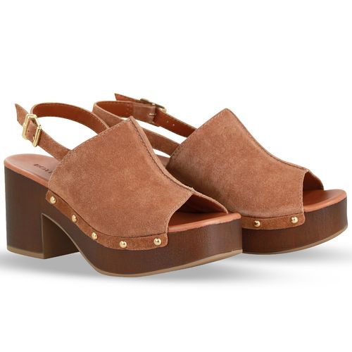 Sandália Plataforma Couro Camurça Castanho