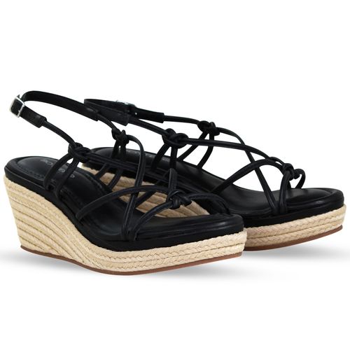 Sandália Anabela Couro Atanado Napoli Preto