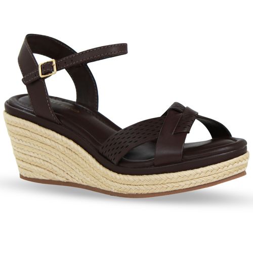 Sandália Anabela Couro Atanado Napoli Marrom