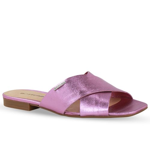 Sandalia Rasteira Couro Metalizado Roma Rosa