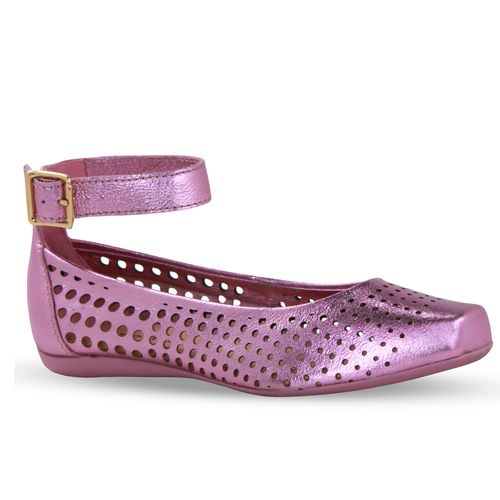 Sapatilha Couro Metalizado Roma Rosa