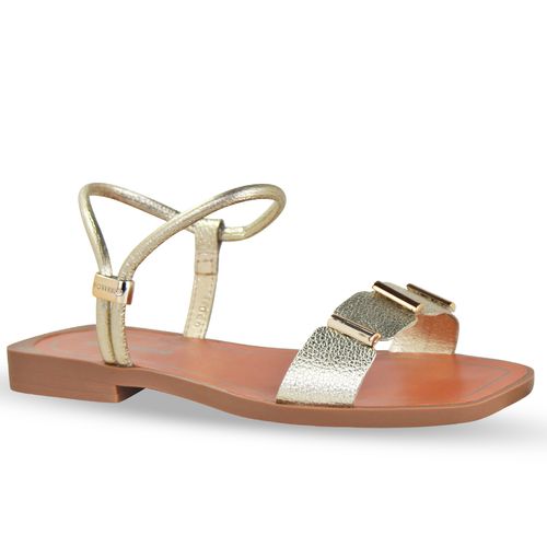 Sandália Rasteira Couro Metalizado Roma Dourado