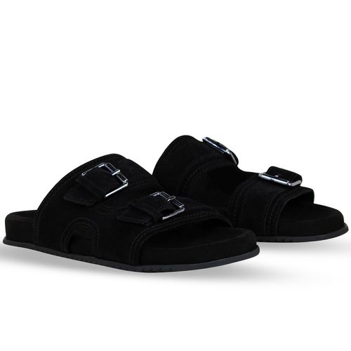 Sandália Rasteira Couro Camurça Preto