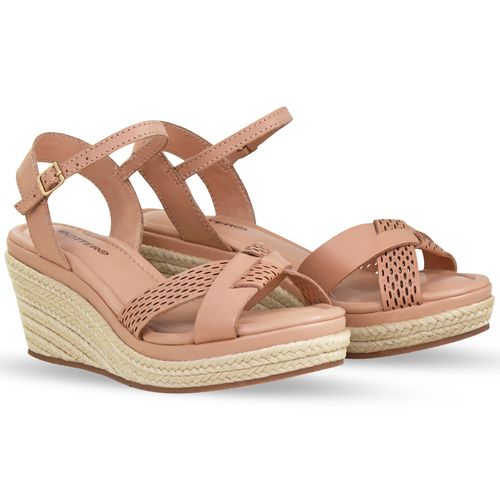 Sandália Anabela Couro Atanado Napoli Brown Sugar