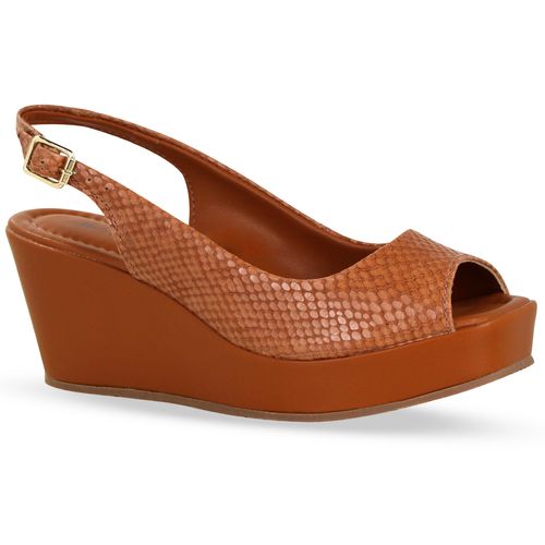 Sandália Anabela Couro Mamba Caramelo