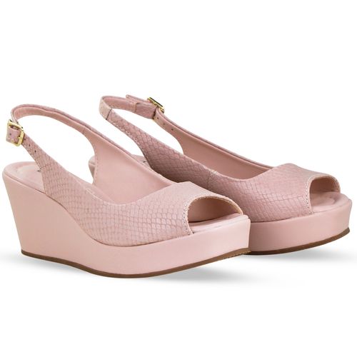 Sandália Anabela Couro Mamba Rosa Pastel