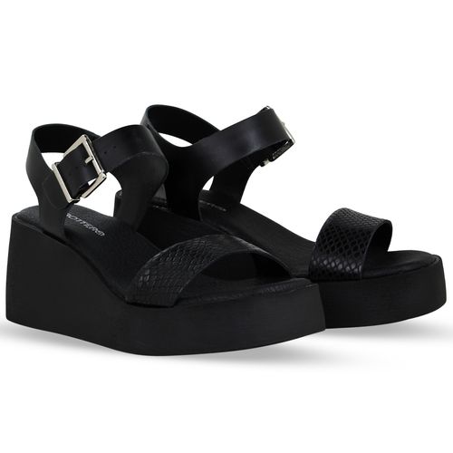 Sandália Anabela Couro Mamba Preto